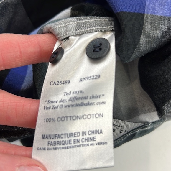 Ted Baker men's black plaid button down shirt size 5 - Picture 7 of 11